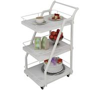 3-Tier Rolling Beverage Cart - Large Capacity Metal Wine/Drink Trolley, Mobile Cocktail Serving Cart in White (85x44x34cm) - Stylish and Functional Bar Cart for Home or Parties