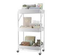 3-Tier Rolling Cart, No Assembly Metal Mesh Vegetable Rack, 360 Degree Wheels, Multi-Purpose Organizer, Storage Rack, Fruit Basket, for Kitchen, Bathroom, Bedroom White
