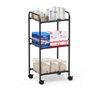 3 Tier Rolling Cart with Wheels, Detachable Utility Storage Cart with Handle and Lockable Casters, Storage Basket Organizer Shelves, Easy Assemble for Bathroom, (Black, 3 Tier)