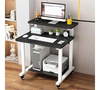 3 Tier Rolling Computer Desk with Monitor Stand & Storage Shelves Mobile Laptop Table for Small Spaces Compact Black 29in Width (W 74cm)