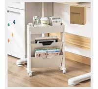 3 Tier Rolling Desk Multi Purpose Storage Cart Newspaper Stand & Book Trolley for Home Bedroom Living Room School White Color