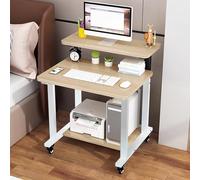 3-Tier Rolling Desk with Monitor Stand Compact Cuter Laptop Table Small PC Workstation with Storage Shelves Perfect for Home Office 60cm W x 46cm D x 83.5cm H