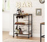 Hygrad Built to Survive 3 Tier Rolling Industrial Design Rustic Wooden Bar Kitchen Food Serving Cart Trolley Wheels Bar Cart, Kitchen Cart