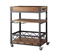 3-Tier Rolling Kitchen Cart with Glass Shelf Lockable Service Trolley Multi-Purpose Island Cart Storage Shelf with Handle Supports for Dining & Cooking Essentials