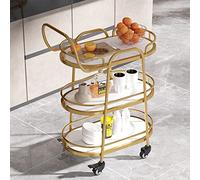 3-Tier Rolling Metal Service Cart with Gold Marble Shelves Kitchen & Beverage Storage Home Bar Cart Stylish for Drinks & Kitchen Essentials