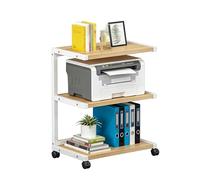 3 Tier Rolling Printer Stand with Swivel Casters Multi Layer Storage Cart for Home Office Supplies Files & Binders Wooden Design 27.5" x 19.6"