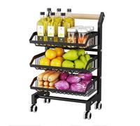 3-Tier Rolling Storage Cart Black Carbon Steel Kitchen nizer for Fruits Vegetables & Snacks Versatile Kitchen Shelf Space-Saving Utility Trolley