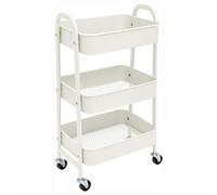 3-Tier Rolling Storage Cart with Handles Versatilefor Kitchen Bathroom Laundry Office Holds Books & Vegetables White Utility Trolley