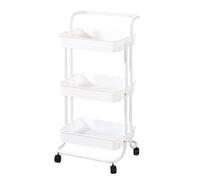 3-Tier Rolling Storage Cart with Lockable Ergonomic Handle Mobilefor Home Office Kitchen Bathroom - White Utility Shelves on Wheels
