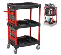 3-Tier Rolling Tool Cart on Wheels, Heavy Duty Utility Service Cart with Ergonomic Handle, Portable Tool Trolley Storage Organizer with Hooks, for Home, Garage, Car Wash/Wax, Warehouse, Black
