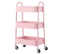 3-Tier Rolling Trolley Movable Hand Truck for Kitchen & Beauty Salon Portable Metal Tool Cart with Handle Storage nizer - Beige/Pink 40x28x74cm