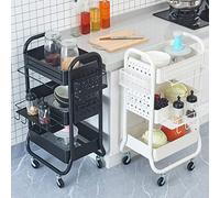 3 Tier Rolling Utili Cart - Easy Assembly Serving Trolley with Removable Baskets & Hoo Sturdy Sto on Wheels for Home Office Classroom Bedroom & Bathroom - White