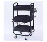 3-Tier Rolling Utili Cart with Removable Baskets & Hoo - Sturdy Sto Trolley on Wheels for Home Office Classroom Bathroom - Easy Assembly Versatile nizer (Color: Nero)