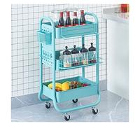 3-Tier Rolling Utili Cart with Removable Baskets Hoo & Wheels - Sturdy Sto Trolley for Home Office Classroom & Bathroom - Easy Assembly Blue Color
