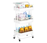 3-Tier Rolling Utility Cart Metal Storage Trolley on Wheels Kitchen nizer with Handle for Bedroom Bathroom & Kitchen - Versatile Rolling Storage Solution