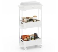 3-tier Rolling Utility Cart Multi-functional Storage Trolley w/ Cover