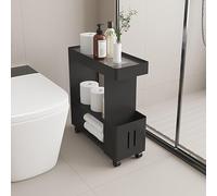 3-Tier Rolling Utility Cart - Slim Bathroom & Kitchen Storage nizer for Narrow Spaces, Space-Saving Design (Black, 50x28.5cm) - Multi-Functional Shelving Solution