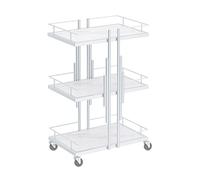 3-Tier Rolling Utility Cart - White Imitation Marble Shelves Space-Saving Trolley for Salon Home & Hotel Use - Stylish Beau Serving Cart for Easy Storage & nization