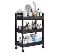 3-Tier Rolling Wooden Cart with Drawer Kitchen & Bathroom Storage Trolley 24.8"x11.4"x33.8" Versatile Black Service Cart for Home nization