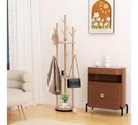 3 Tier Rotary Coat Rack Freestanding Coat Hall Tree Stand Wood Coat Tree With 3 Shelves and 9 Hooks Garment Clothes Holder for Bedroom Entryway Livingroom for Clothes Bags Hats (Natural Wood)