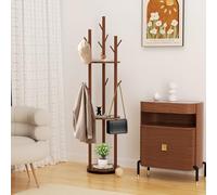 3 Tier Rotary Coat Rack Freestanding Coat Hall Tree Stand Wood Coat Tree With 3 Shelves and 9 Hooks Garment Clothes Holder for Bedroom Entryway Livingroom for Clothes Bags Hats (Walnut)