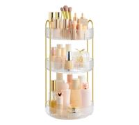 SONGMICS Makeup Organiser Rotating, 3-Tier Round Skincare Organiser, Customisable, Toiletries Cosmetics Organiser, Gift, Transparent JKA011W02
