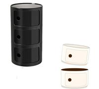 3-Tier Round Nightstand for Bathroom Black Plastic Storage Cabinet Small Side Table Bathroom Stylish Container with 3/4/2 Compartments