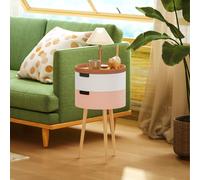 HOMCOM 3-Tier Round Side Table with Storage, Wood Legs, Multicolour - Multicolour