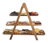3-Tier Rustic Wooden Serving Tray - Farmhouse Cake Stand for Snacks, Desserts & Dishes - Perfect Kitchen Decor for Home Entertaining & Parties
