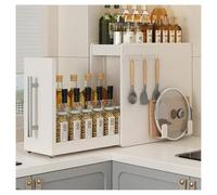 3 Tier Seasoning Condiments Spice Rack with Drawer, Heavy Duty Slide Out Narrow Metal Storage Rack Shelf, Sliding Vertical Cabinet Rack for Kitchen Seasonings, Cooking(White-3 Tier