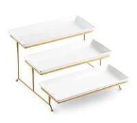 3 Tier Serving Stand and Platters Set Large Tiered Serving Platters with Collapsible Sturdier Rack Tiered Serving Tray for Appetizer Fruit, Dessert and Cupcake, White