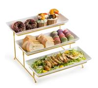 3 Tier Serving Stand SetLarge Collapsible Platters & Sturdy Rack For Appetizers Fruits Desserts & CupcakesElegant White Tiered Tray For Parties & Events