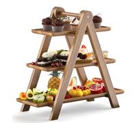 3 Tier Serving Tray, Wooden Rectangle Server Platters, Detachable Tiered Cupcake Stand, Cookie Fruit Dessert Tray, Reusable Food Trays for Wedding Display Party