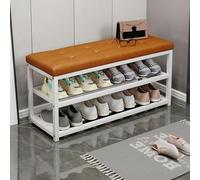 3-Tier Shoe Bench with Cushioned Faux Leather Seat Metal Frame 136kg Capacity - Shoe for Entryway Living Room Hallway Mudroom Storage Solution