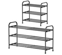 3-Tier Shoe Rack Extendable, 43 to 78 cm Adjustable Metal Shoe Storage Organiser Shelf with Quick,Tool-Free Assembly, Shoe Slots Holds 6-12 Pairs,Space-Saving Compact Shoerack Stand for Hallway, Black