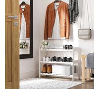 3-Tier Shoe Rack Wood Frame Slatted Shelves Storage 70L x 26W x 57.5Hcm HOMCOM White One Size