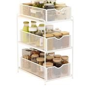 3 Tier Sliding Basket Drawer Organizer for Kitchen Cabinet,Pull Out Pantry Storage Shelf with Carbon Steel Baskets,Countertop Snack Vegetable Fruit Rack,White 25x36x53cm