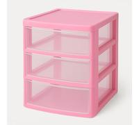 3 Tier Slim A4 Plastic Storage Drawer Tower - Desktop & Tabletop Organizer Unit for Home, Office, School, Garage | Modular Portable Drawers for Stationery, Paper & Craft Supplies (Pink)