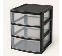 3 Tier Slim A4 Plastic Storage Drawer Tower - Desktop & Tabletop Organizer Unit for Home, Office, School, Garage | Modular Portable Drawers for Stationery, Paper & Craft Supplies (Black)