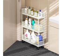3-Tier Slim Rolling Storage Cart - White Mesh Shelving Unit for Kitchen Bathroom Laundry Room - Mobile Utility Cart with Drainage Design Easy-Glide Wheels for nization
