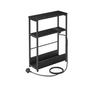 VASAGLE Slim Side Table with Charging Station, 3-Tier Narrow Bedside Table, End Table for Small Spaces, Magazine Rack, for Living Room, Bedroom,