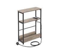 VASAGLE Slim Side Table with Charging Station, 3-Tier Narrow Bedside Table, End Table for Small Spaces, Magazine Rack, for Living Room, Bedroom,