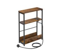 VASAGLE Slim Side Table with Charging Station, 3-Tier Narrow Bedside Table, End Table for Small Spaces, Magazine Rack, for Living Room, Bedroom,
