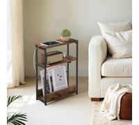 3-Tier Slim Side Table, Rustic Brown + Ink Black