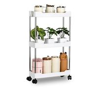 3 Tier Slim Storage Trolley Slide Out Rolling Utility Shelf Rack Storage Cart on Wheels Mobile Shelving Space Organizer with Hook for Small Narrow Spaces Kitchen/Bathroom/Laundry Room/Office,Plastic