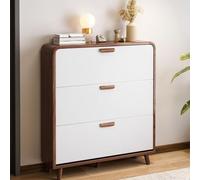 3-Tier Slim Wooden Shoe Cabinet - Pull-Down Shoe Rack for Entryway Narrow Storage Unit Stylish for Bedroom & Living Room Space-Saving Design.