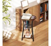 HOMCOM 3-Tier Small End Table Industrial 38 cm Round Side Table Rustic Brown, Brown