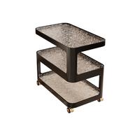 3-Tier Sofa Side Table with Wheels, Narrow End Table for Small Space, Modern Nightstand Bedside Table, Glass Tabletop & Metal Frame(Black,80x40x55cm)