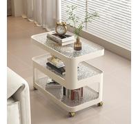 3-Tier Sofa Side Table with Wheels, Narrow End Table for Small Space, Modern Nightstand Bedside Table, Glass Tabletop & Metal Frame(Black,80x40x55cm)