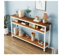 3-Tier Solid Wood Console Table for Living Room Industrial-Style Entryway Table with Metal Frame & Shelves Non-Slip Foot Pads Hallway Furniture (Brown 80x30x100cm)